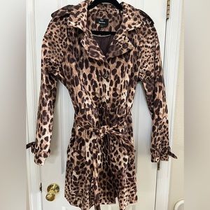Dennis Basso Animal Print Lined Trench/Rain Coat Size L with Belt